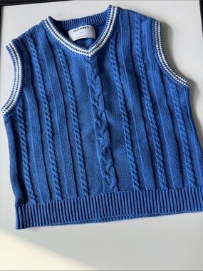 Old Navy Royal Blue Cable Knit Vest with White Trim